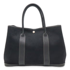 Hermes Garden Party PM Tote Shoulder Bag Toile Officier Leather Black
