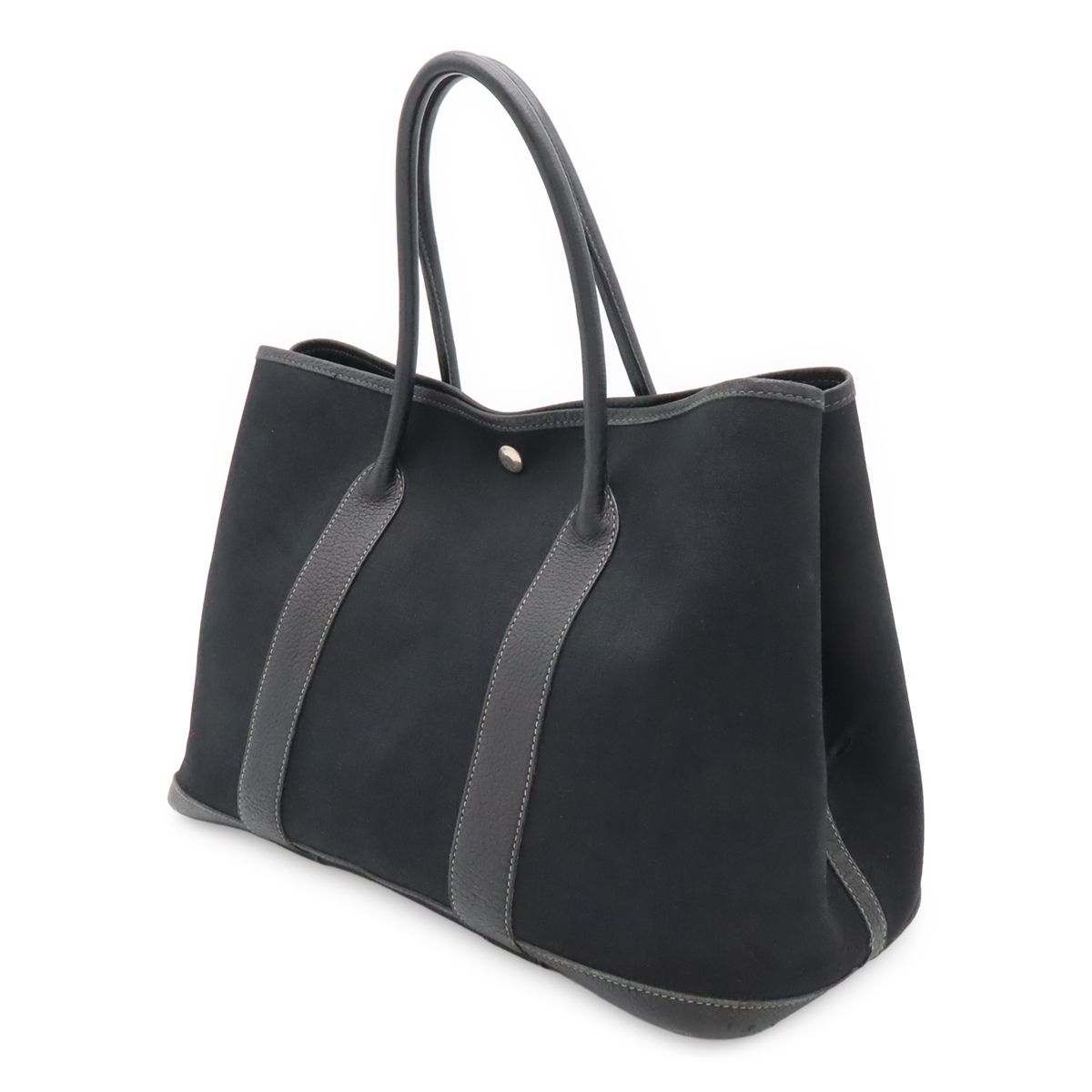 Hermes Garden Party PM Tote Shoulder Bag Toile Officier Leather Black — view 2