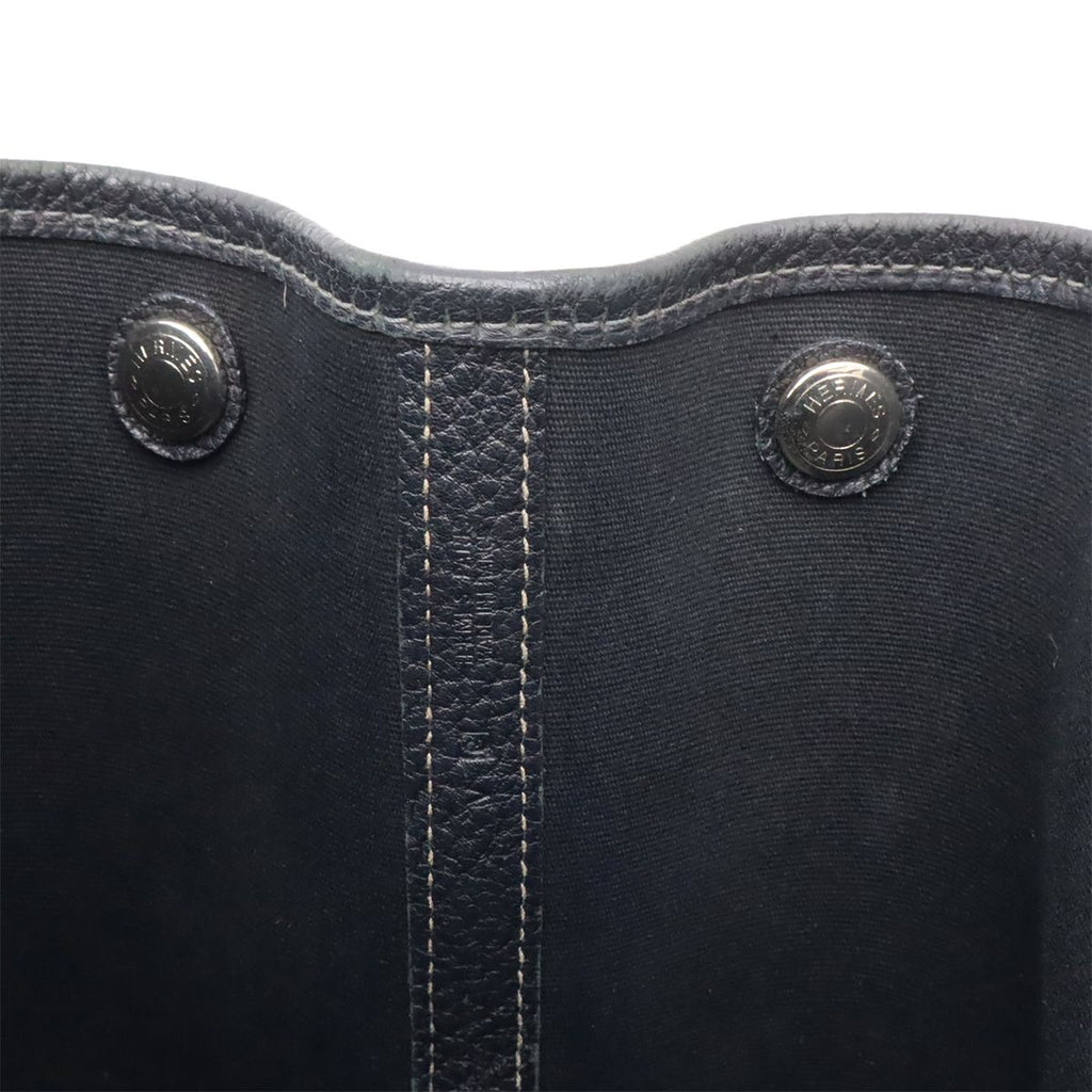 Hermes Garden Party PM Tote Shoulder Bag Toile Officier Leather Black — view 6