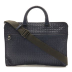 Bottega Veneta Intrecciato Business Document Purse Briefcase Leather Navy Blue