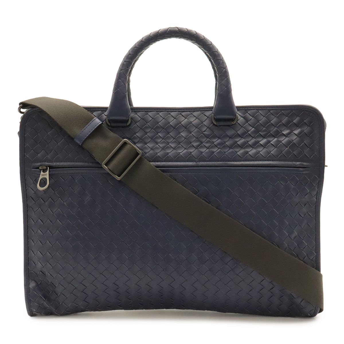 Bottega Veneta Intrecciato Business Document Purse Briefcase Leather Navy Blue