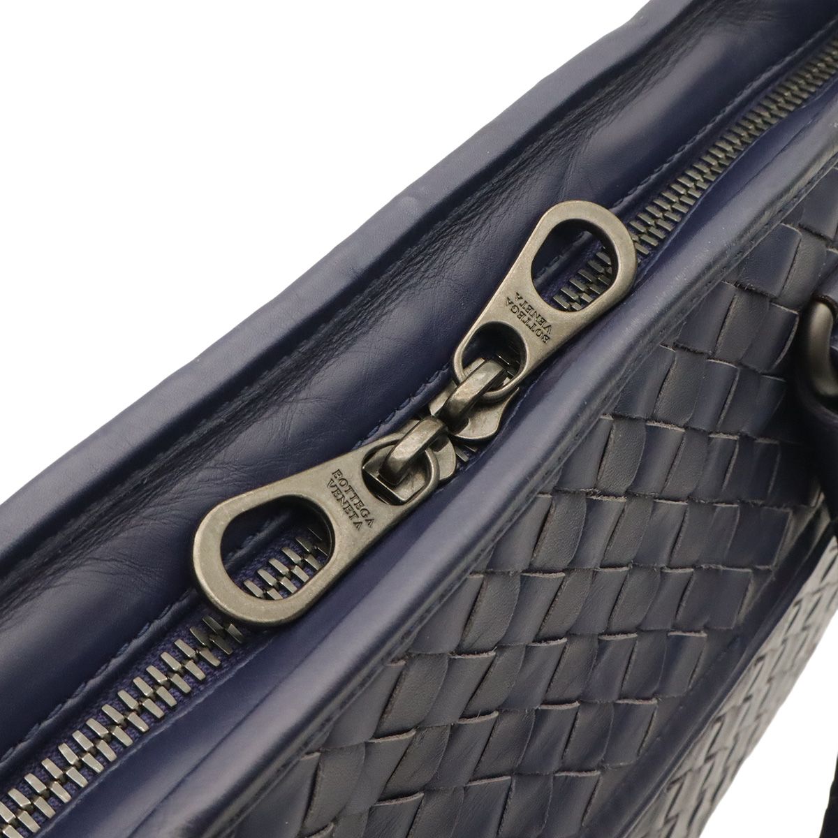 Bottega Veneta Intrecciato Business Document Purse Briefcase Leather Navy Blue — view 7