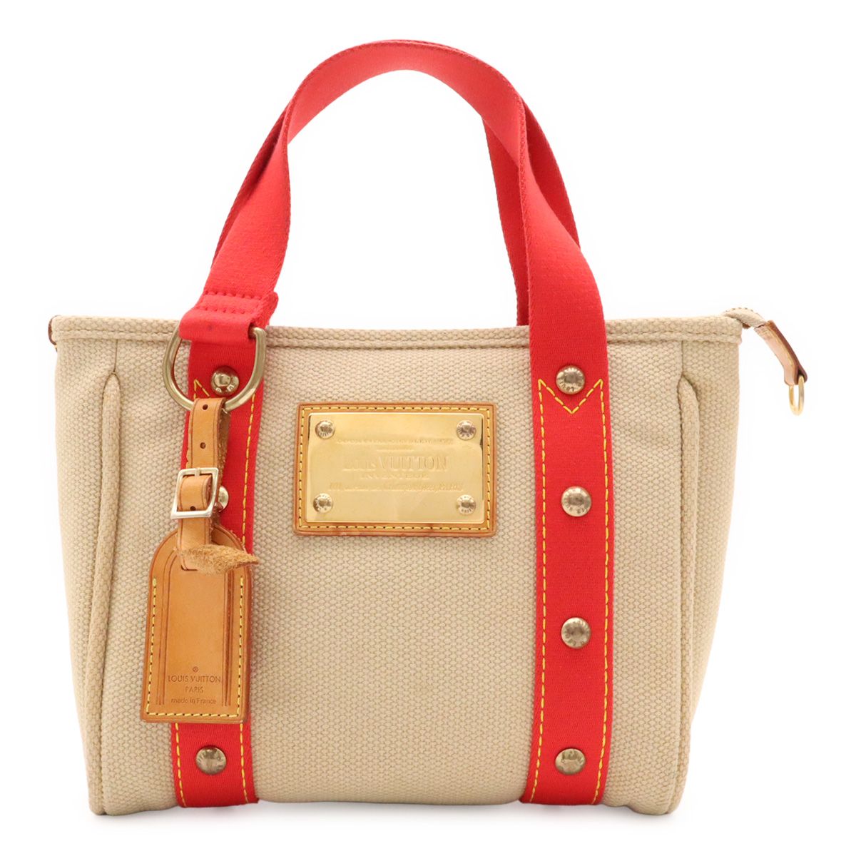 Louis Vuitton Antigua Cava PM Tote Canvas Beige Rouge