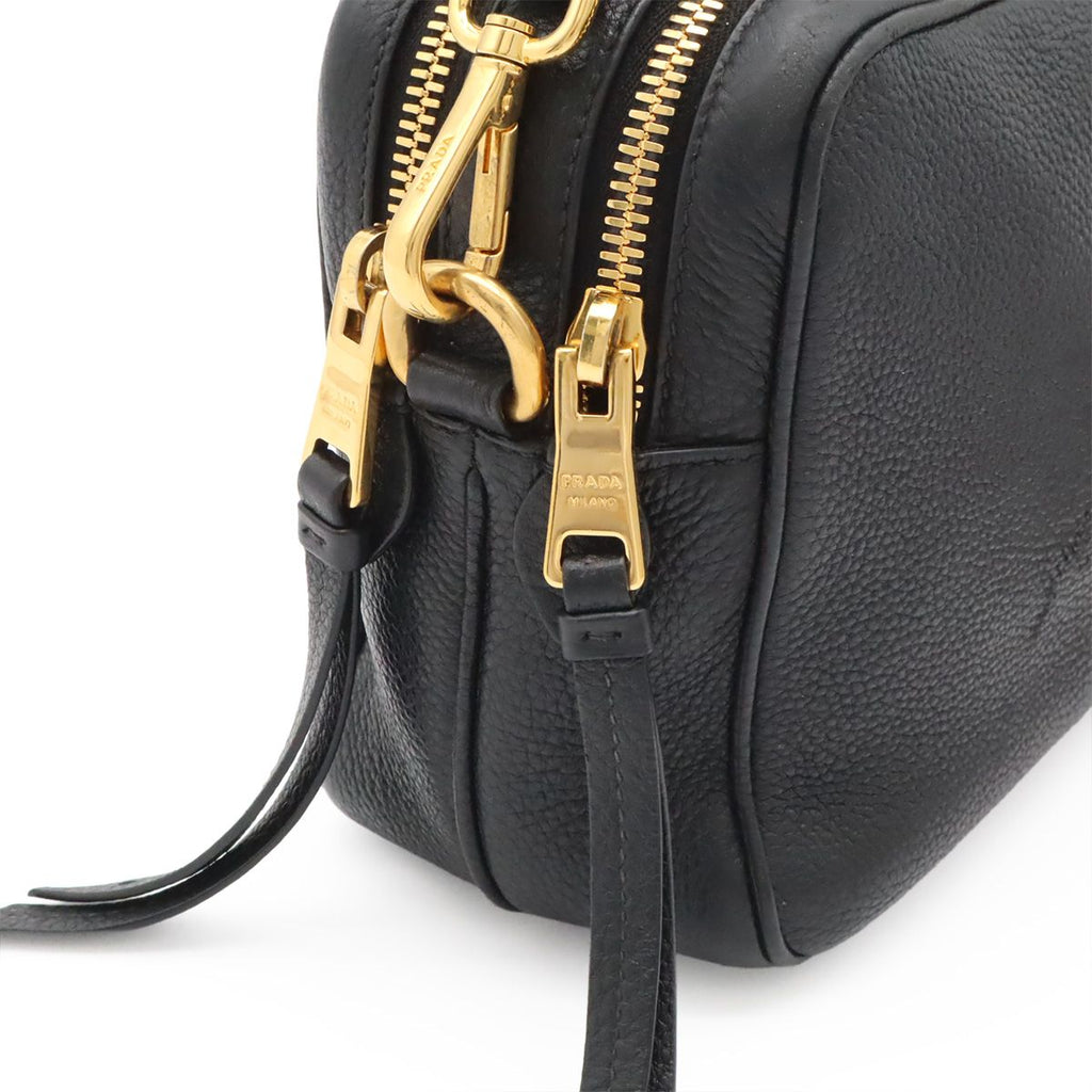 Prada Vitello Daino Logo Shoulder Bag Striped 2-Way Clutch Leather Nero Black — view 4