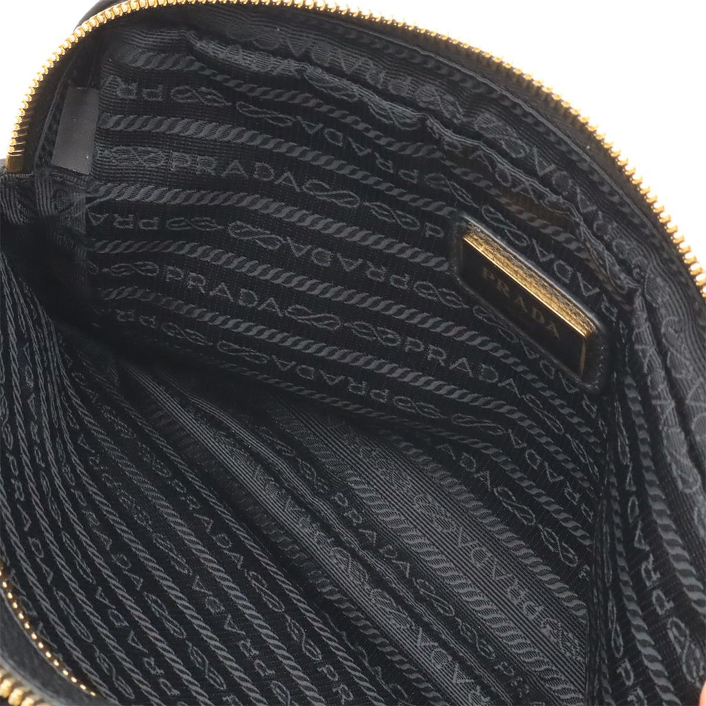 Prada Vitello Daino Logo Shoulder Bag Striped 2-Way Clutch Leather Nero Black — view 7