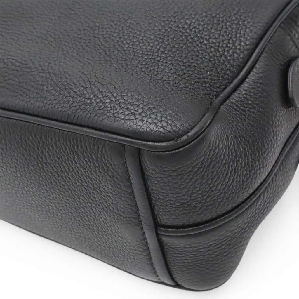 Prada Vitello Daino Logo Shoulder Bag Striped 2-Way Clutch Leather Nero Black — view 3