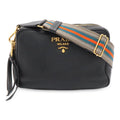Prada Vitello Daino Logo Shoulder Bag Striped 2-Way Clutch Leather Nero Black