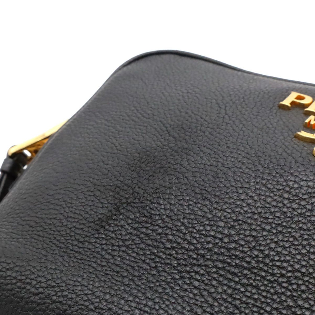 Prada Vitello Daino Logo Shoulder Bag Striped 2-Way Clutch Leather Nero Black — view 9