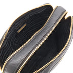 Prada Vitello Daino Logo Shoulder Bag Striped 2-Way Clutch Leather Nero Black — view 5