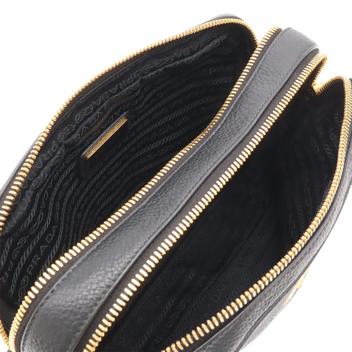 Prada Vitello Daino Logo Shoulder Bag Striped 2-Way Clutch Leather Nero Black — view 5