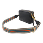 Prada Vitello Daino Logo Shoulder Bag Striped 2-Way Clutch Leather Nero Black — view 2