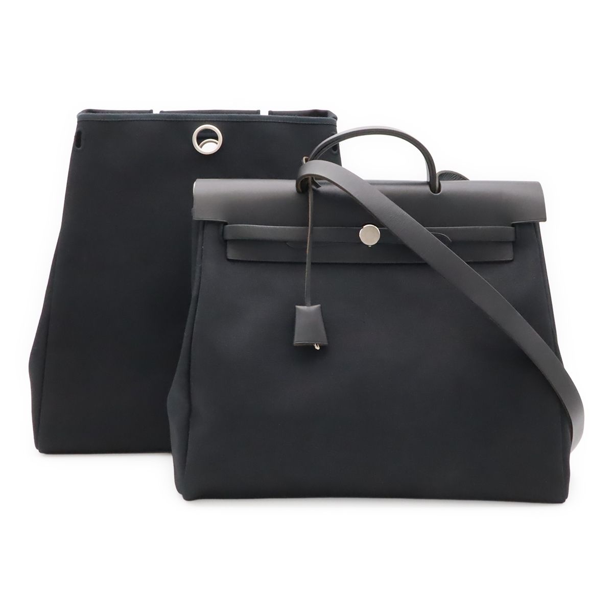Hermes Herbag MM 2-Way Shoulder Bag Toile Officier Canvas Black