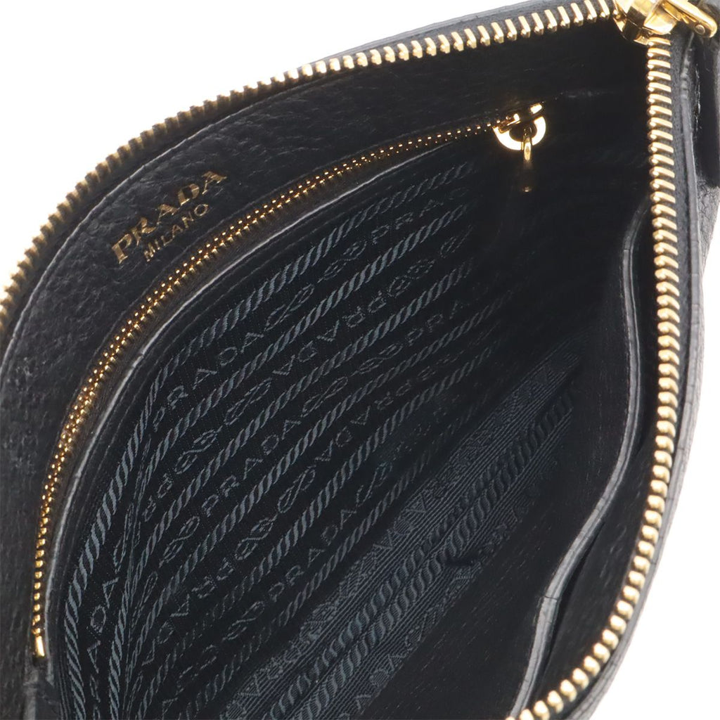 Prada Shoulder Bag Pochette Crossbody 2-Way Clutch Vitello Daino Leather Nero — view 5