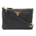 Prada Shoulder Bag Pochette Crossbody 2-Way Clutch Vitello Daino Leather Nero
