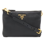 Prada Shoulder Bag Pochette Crossbody 2-Way Clutch Vitello Daino Leather Nero