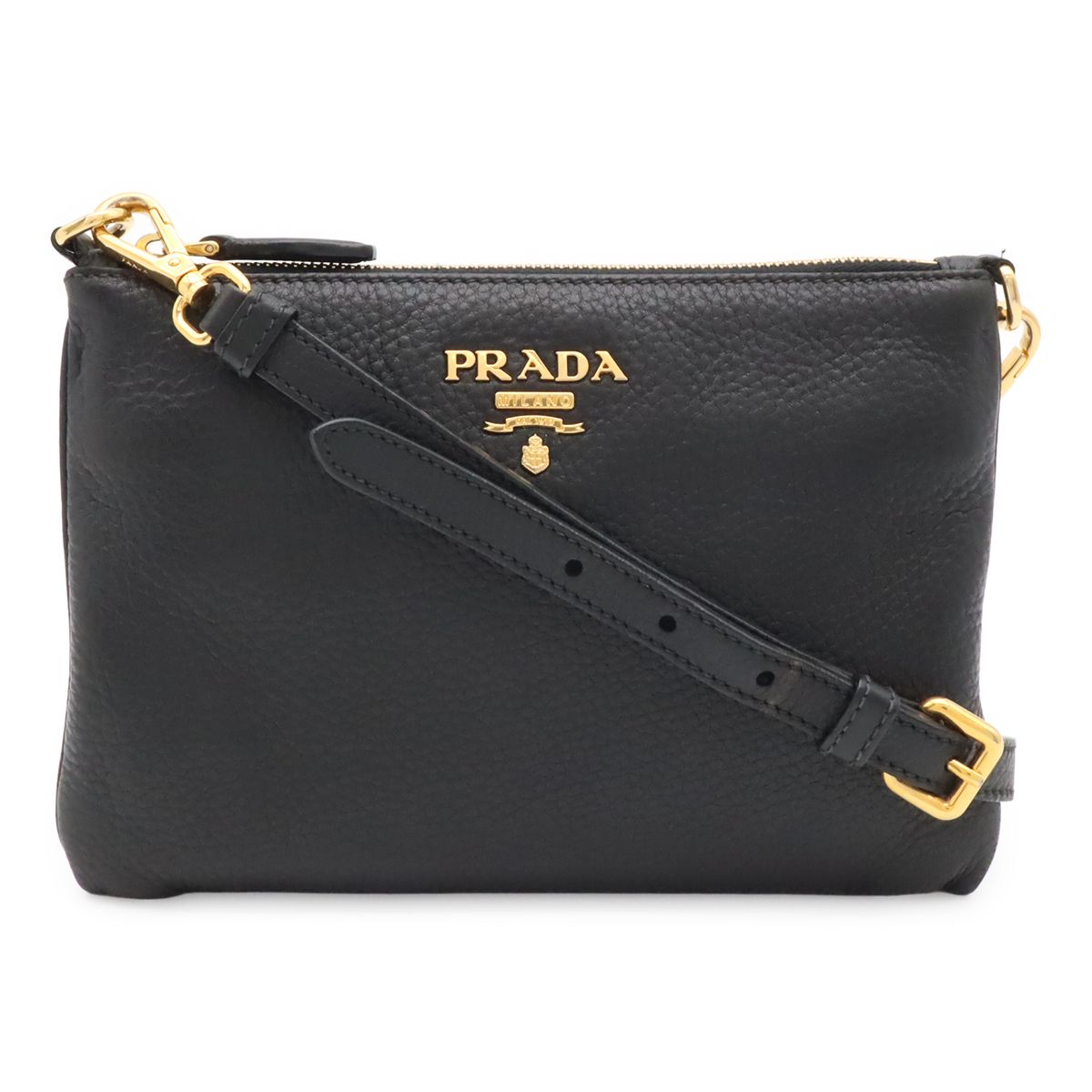 Prada Shoulder Bag Pochette Crossbody 2-Way Clutch Vitello Daino Leather Nero