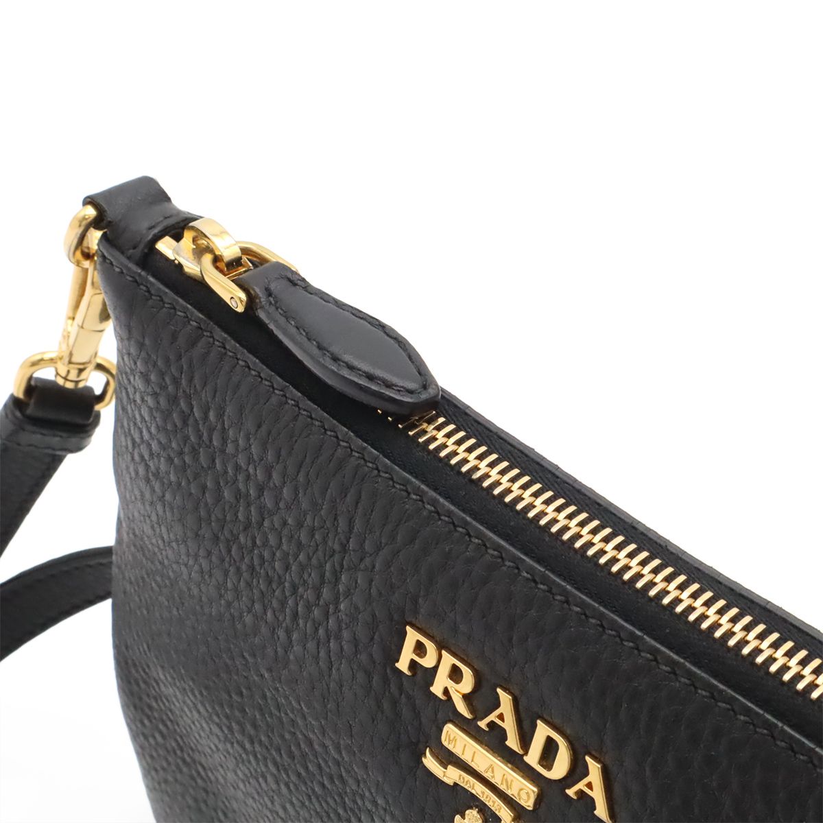 Prada Shoulder Bag Pochette Crossbody 2-Way Clutch Vitello Daino Leather Nero — view 4