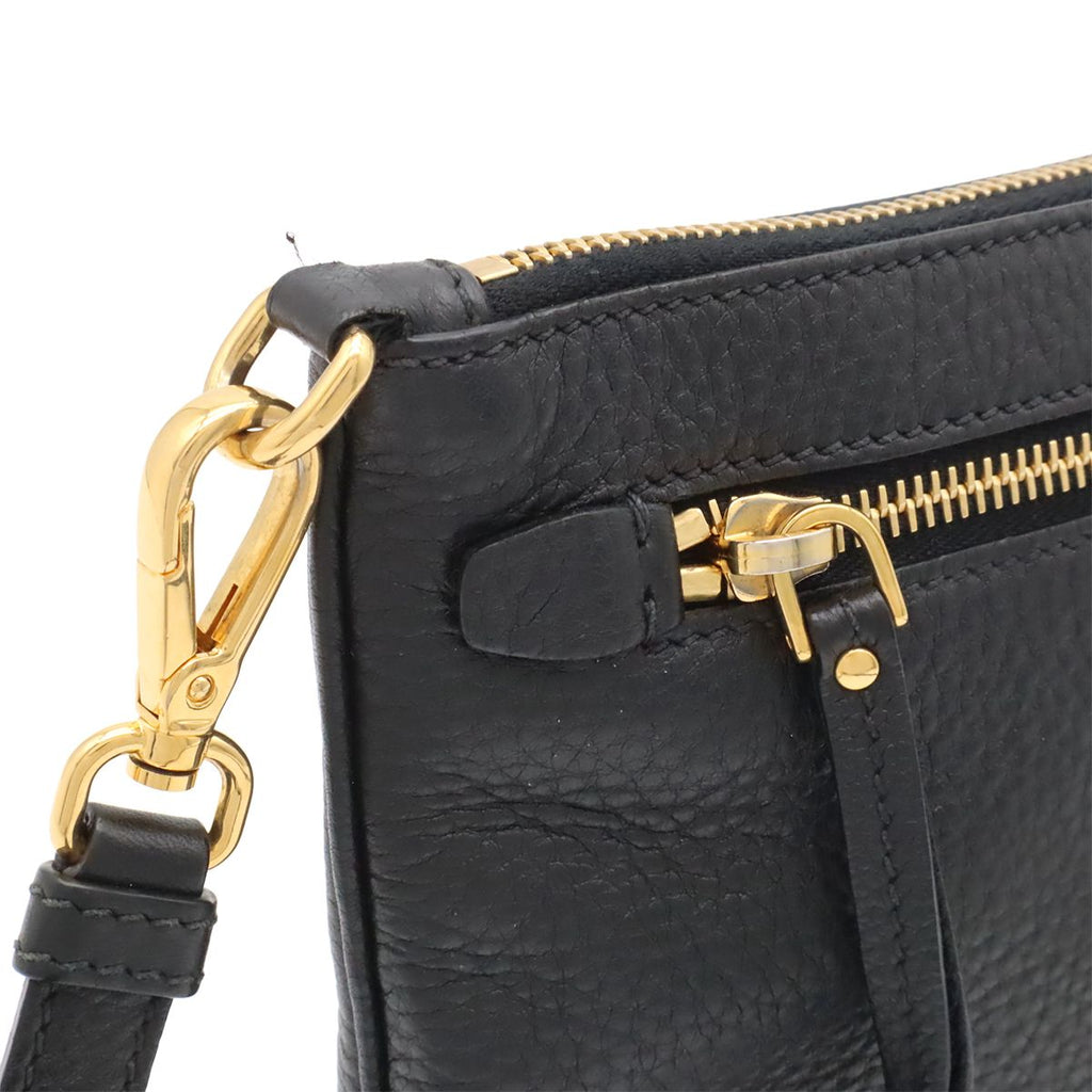 Prada Shoulder Bag Pochette Crossbody 2-Way Clutch Vitello Daino Leather Nero — view 7