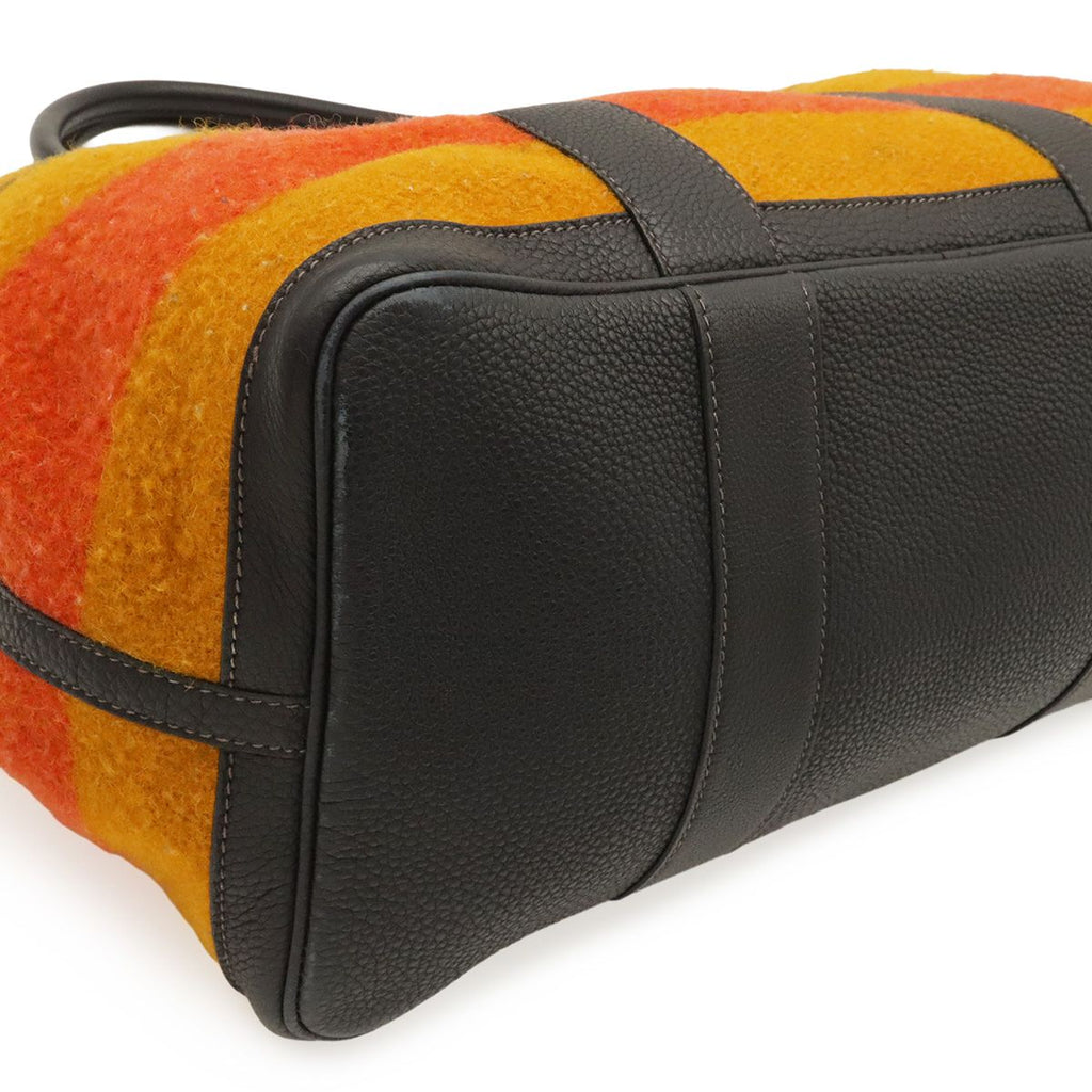 Hermes Garden Party PM Tote Cover Wool Leather Orange Yellow Navy Silver — view 3
