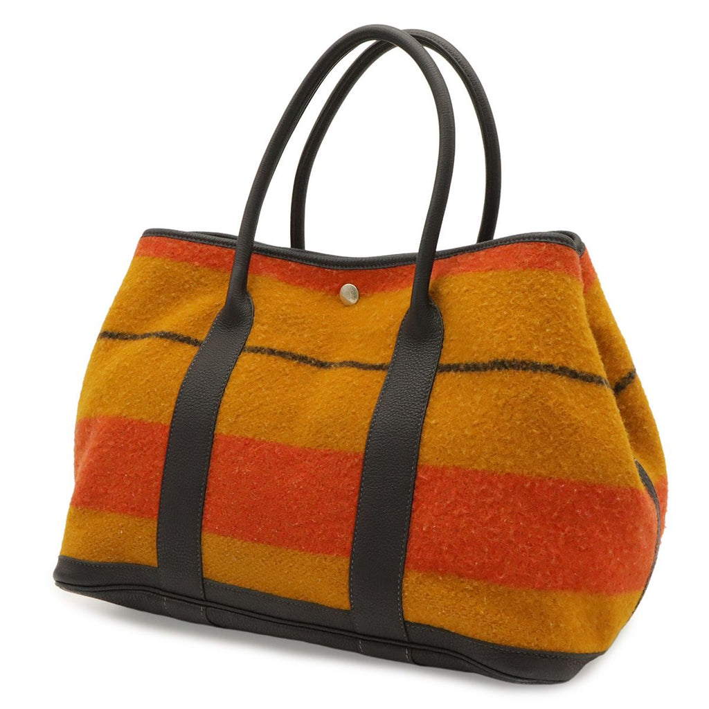 Hermes Garden Party PM Tote Cover Wool Leather Orange Yellow Navy Silver — view 2