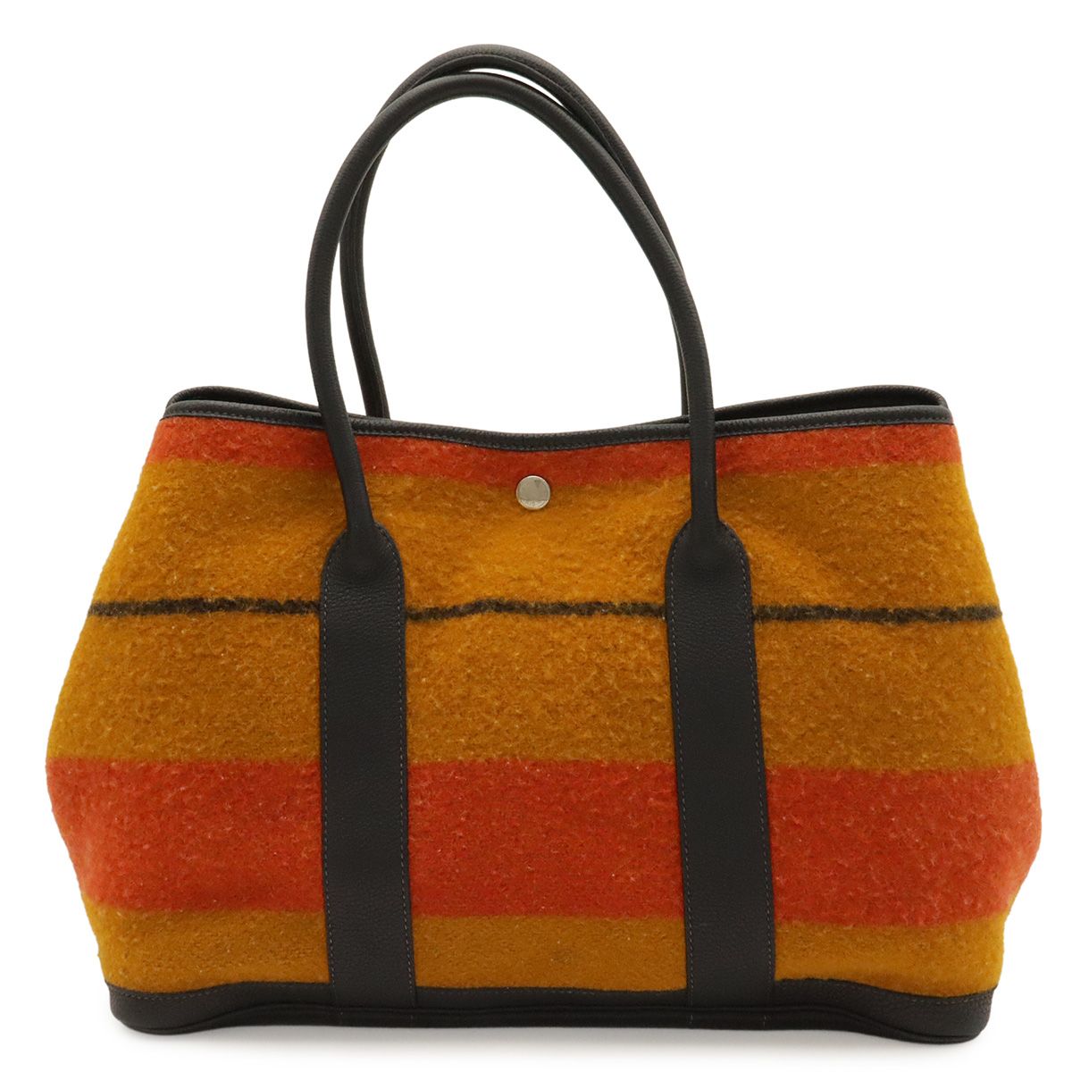 Hermes Garden Party PM Tote Cover Wool Leather Orange Yellow Navy Silver