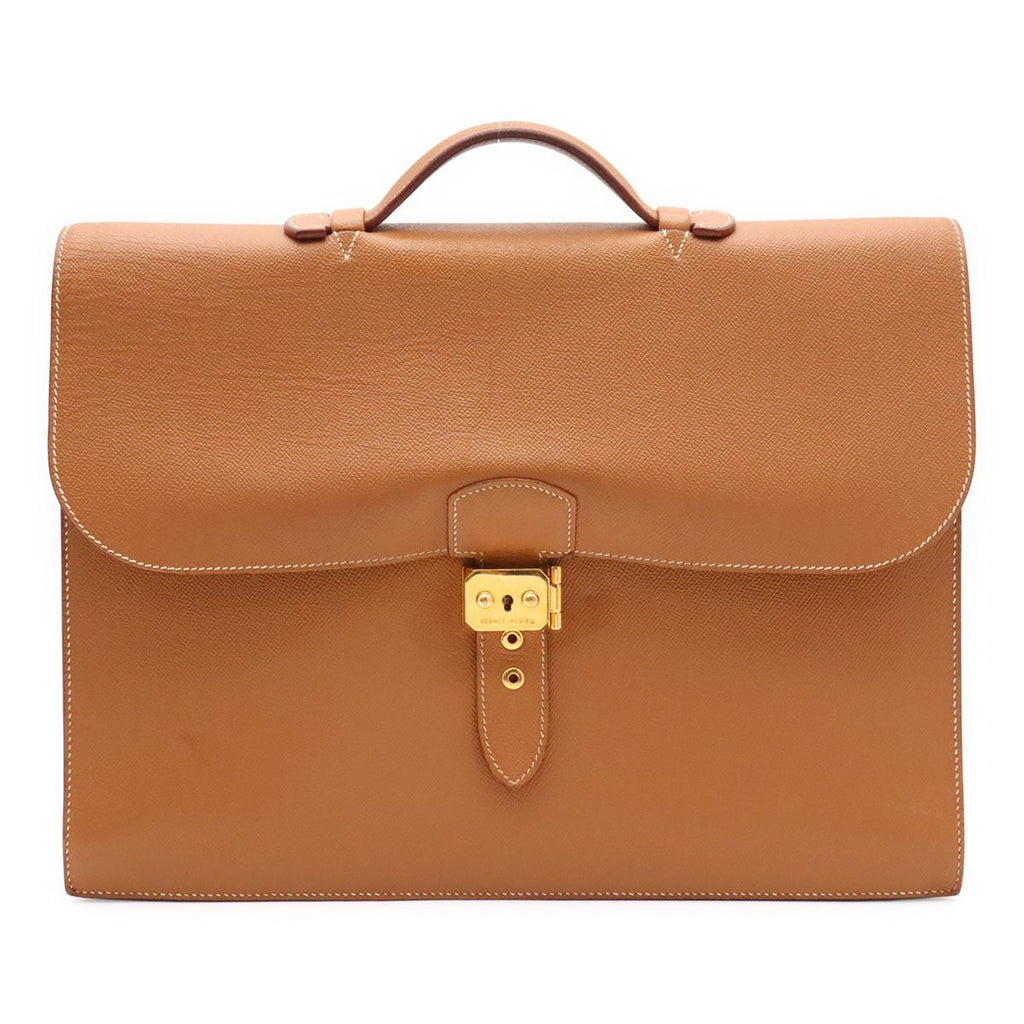 Hermes Sac a Depeches 38 Business Briefcase Document Purse Veau Epsom Brown Gold