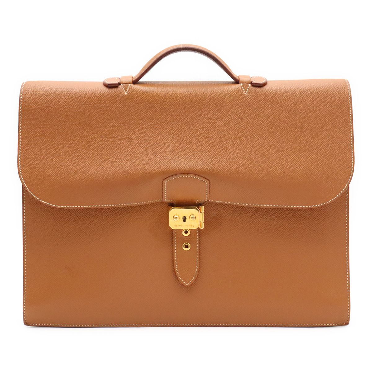 Hermes Sac a Depeches 38 Business Briefcase Document Purse Veau Epsom Brown Gold