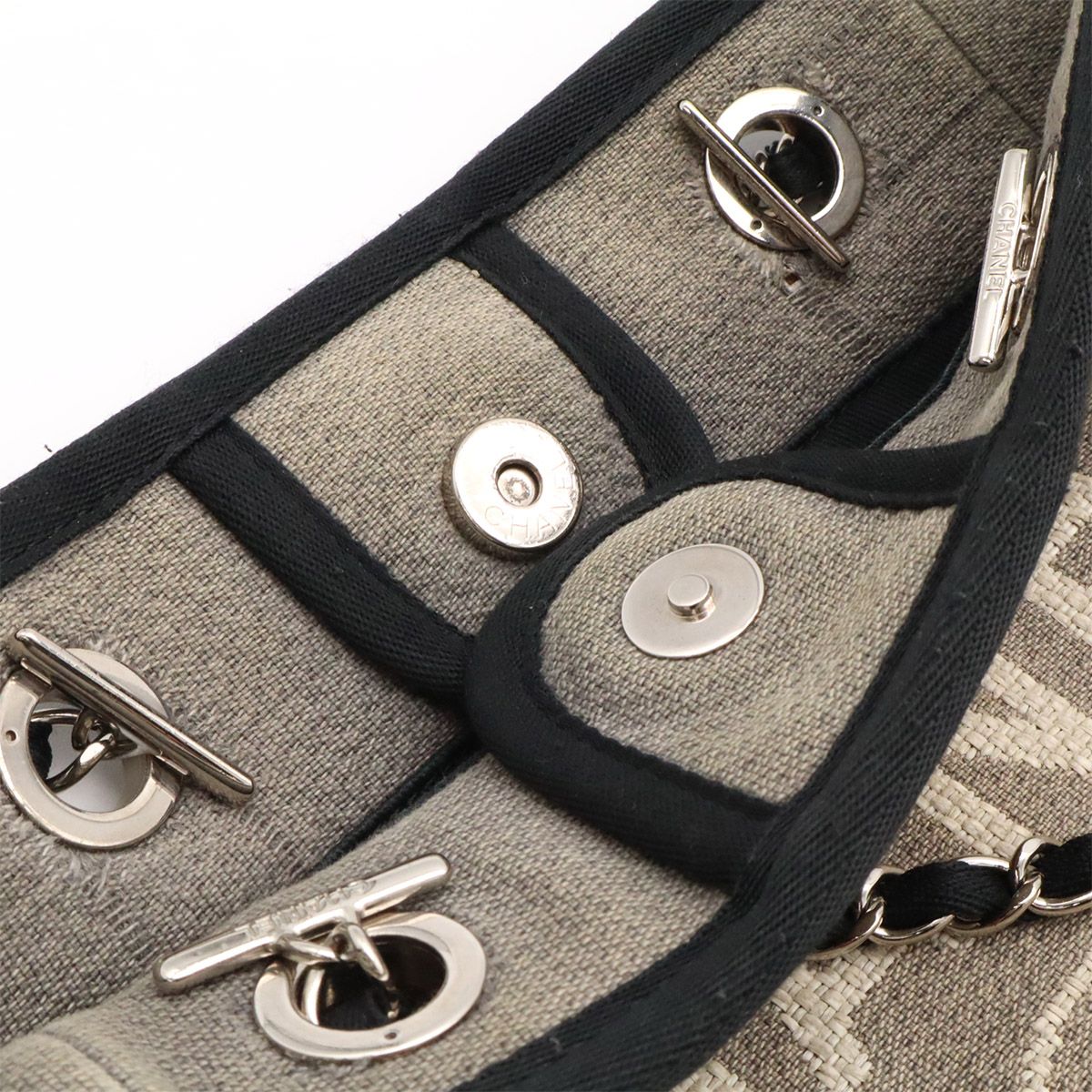 Chanel Deauville Tote Shoulder Bag Chain Canvas Leather Gray Black — view 8