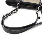 Chanel Deauville Tote Shoulder Bag Chain Canvas Leather Gray Black — view 4