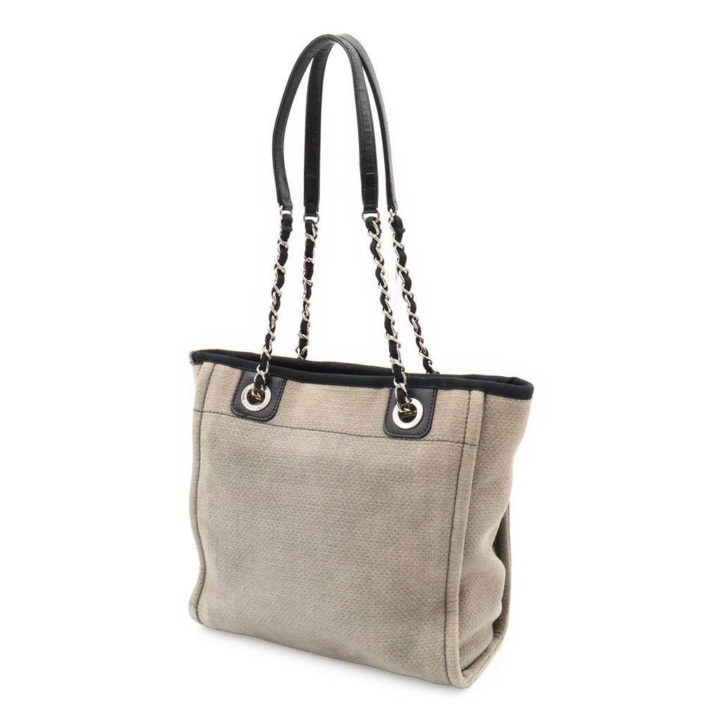 Chanel Deauville Tote Shoulder Bag Chain Canvas Leather Gray Black — view 2