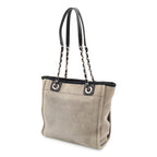 Chanel Deauville Tote Shoulder Bag Chain Canvas Leather Gray Black — view 2