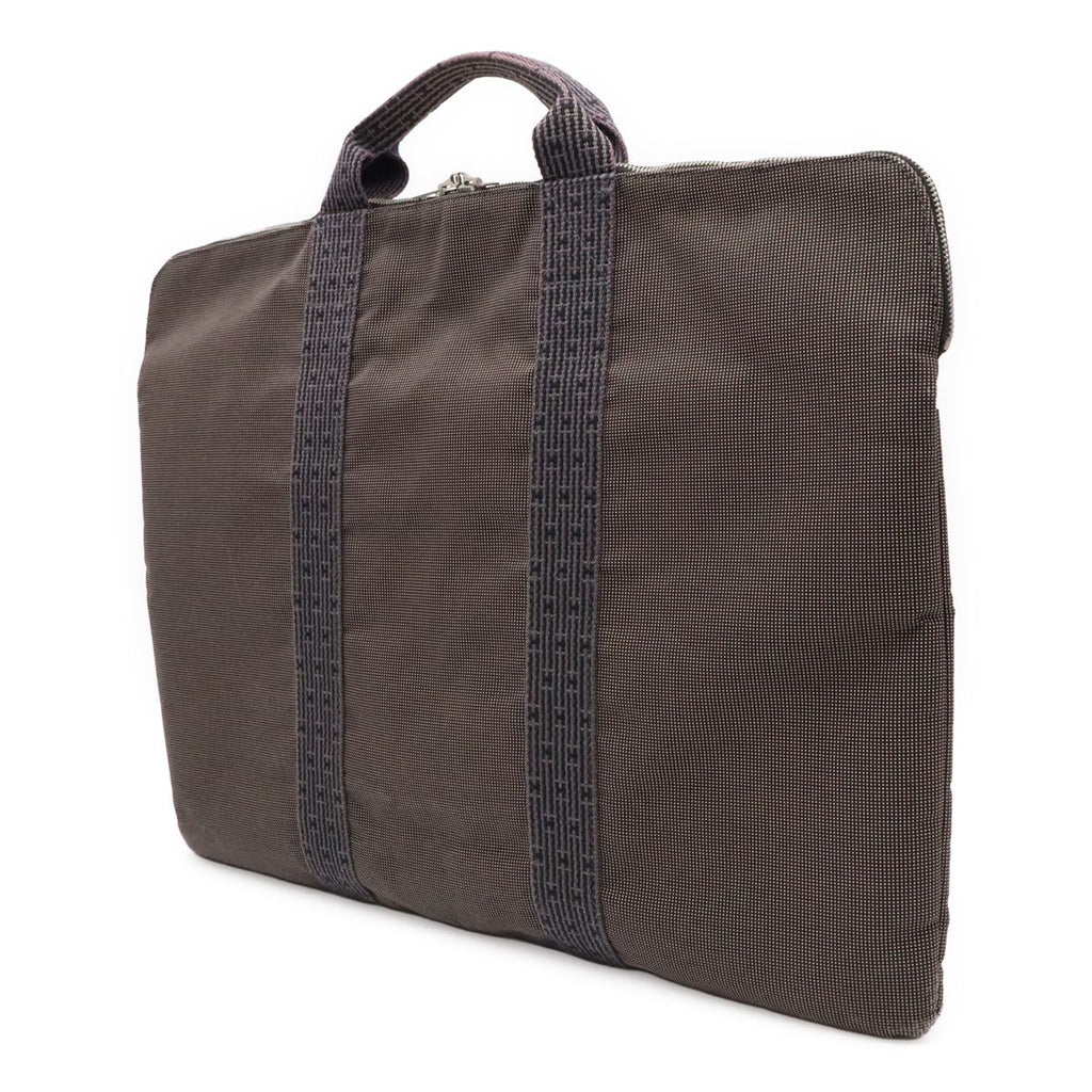 Hermes Her Line Porte Documents Briefcase Purse 3 Handbag Nylon Canvas Gray — view 2