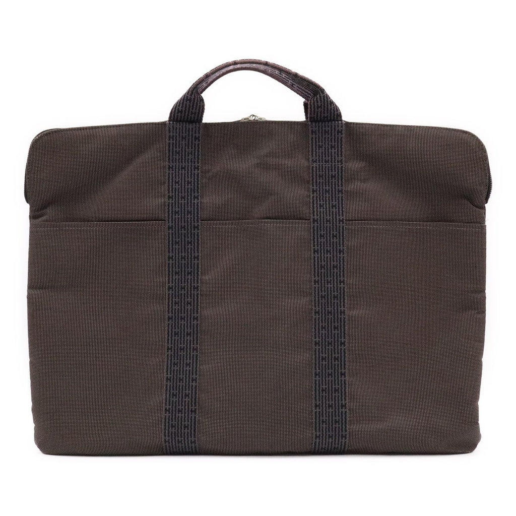 Hermes Her Line Porte Documents Briefcase Purse 3 Handbag Nylon Canvas Gray