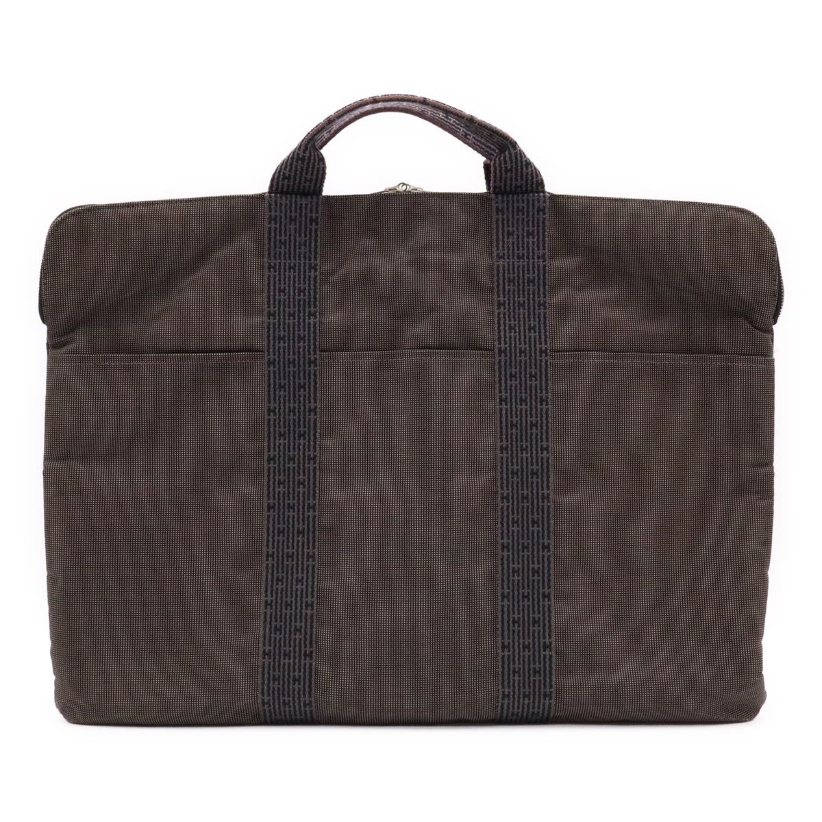 Hermes Her Line Porte Documents Briefcase Purse 3 Handbag Nylon Canvas Gray