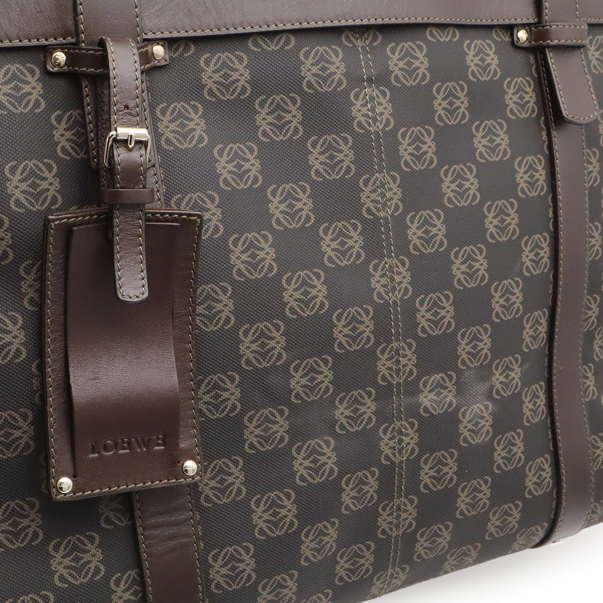 Loewe Repeat Anagram Boston Bag Purse 2-Way Leather Black Brown Silver — view 9