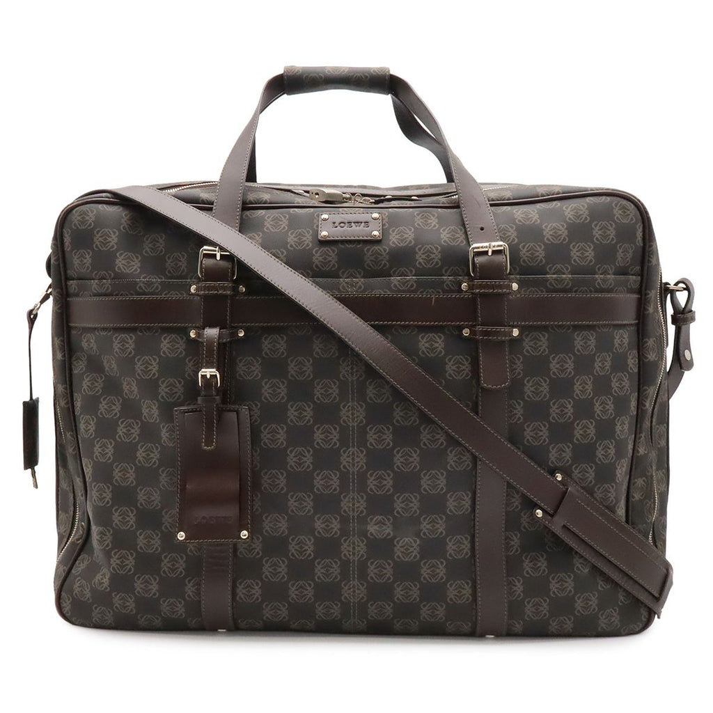 Loewe Repeat Anagram Boston Bag Purse 2-Way Leather Black Brown Silver