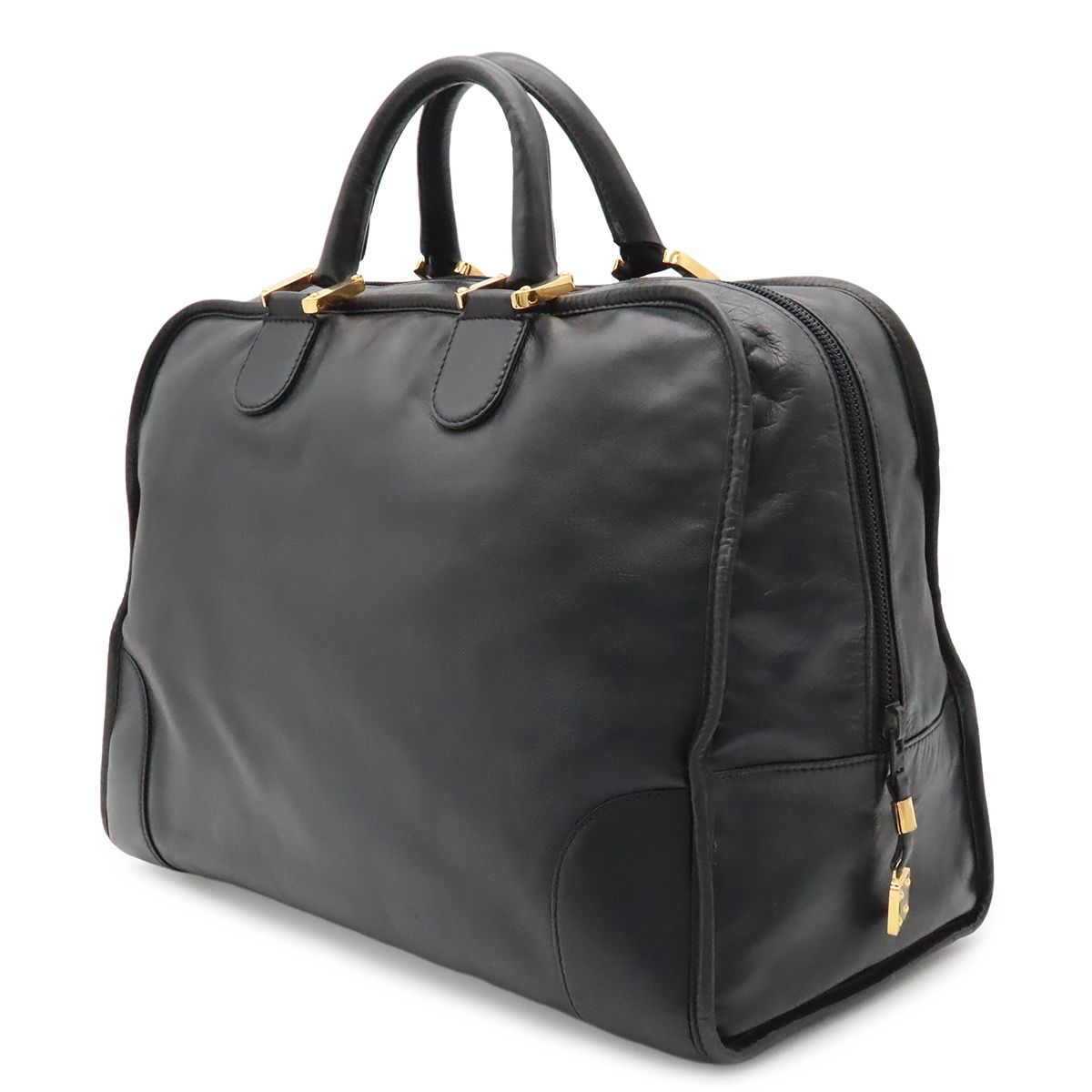 Loewe Amazona 40 Anagram Boston Bag Purse Leather Black Gold — view 2
