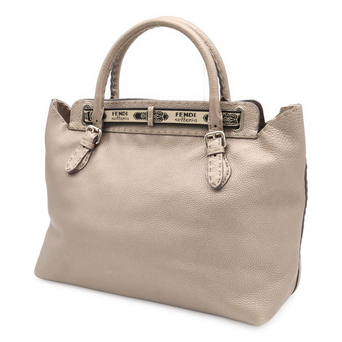 Fendi Selleria Large Villa Borghese Handbag Leather Gray Ju Silver — view 2