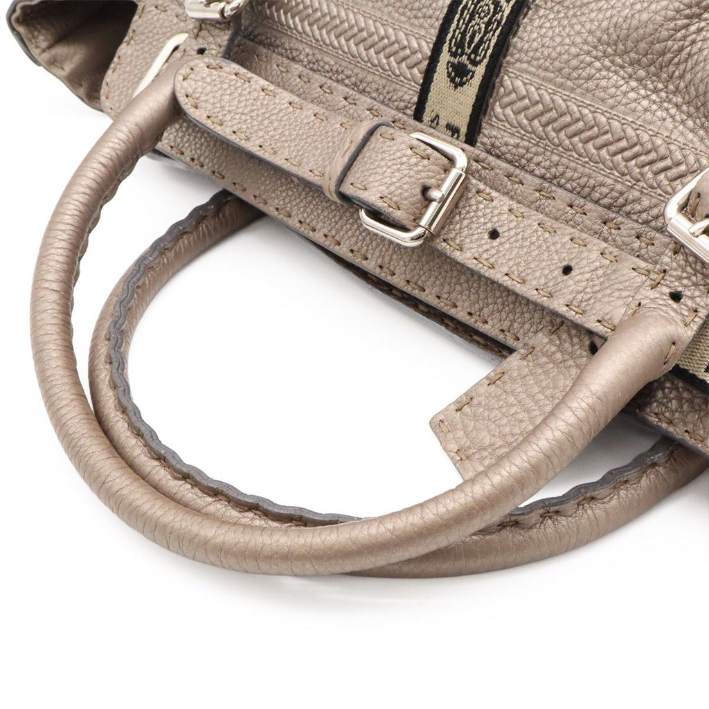 Fendi Selleria Large Villa Borghese Handbag Leather Gray Ju Silver — view 4