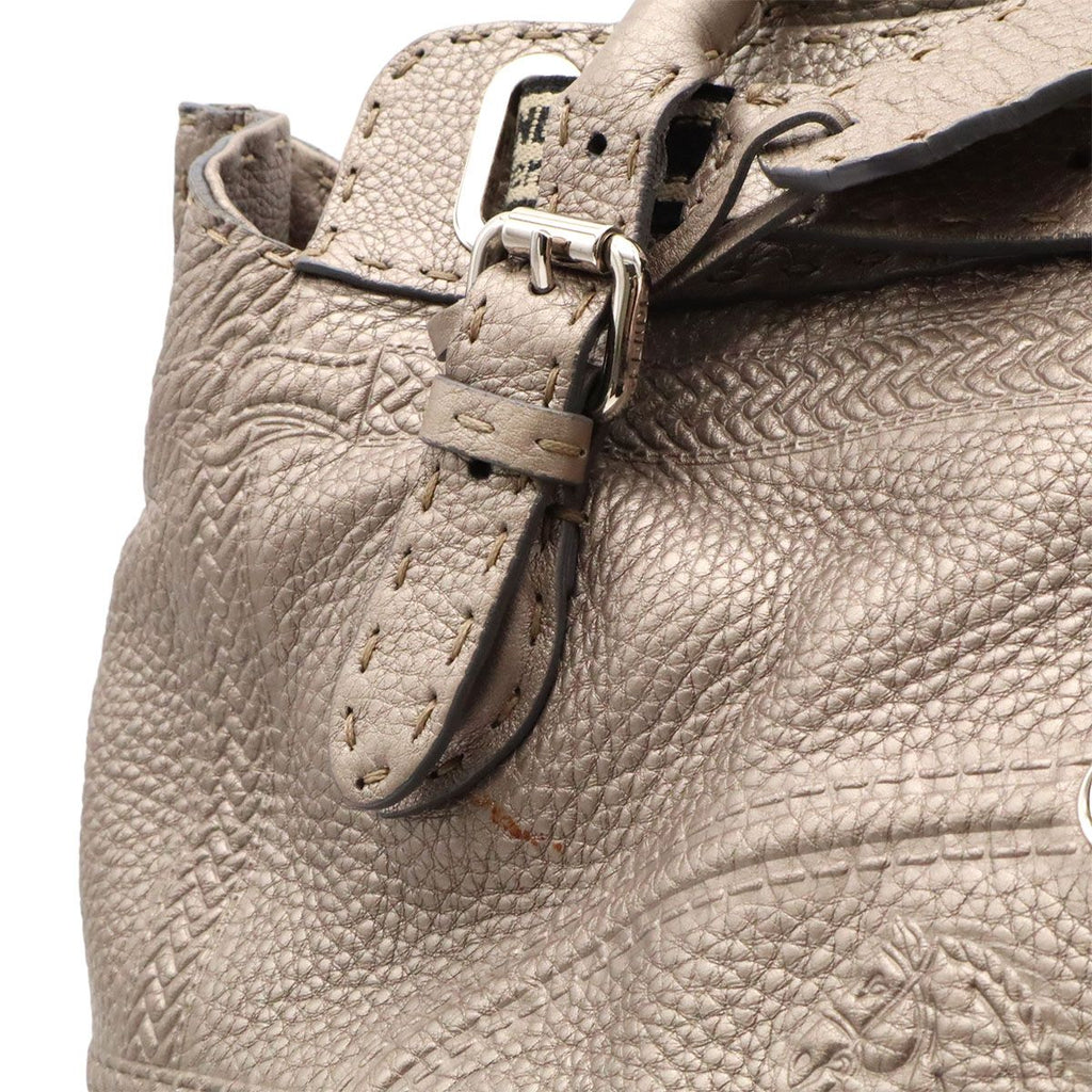 Fendi Selleria Large Villa Borghese Handbag Leather Gray Ju Silver — view 5