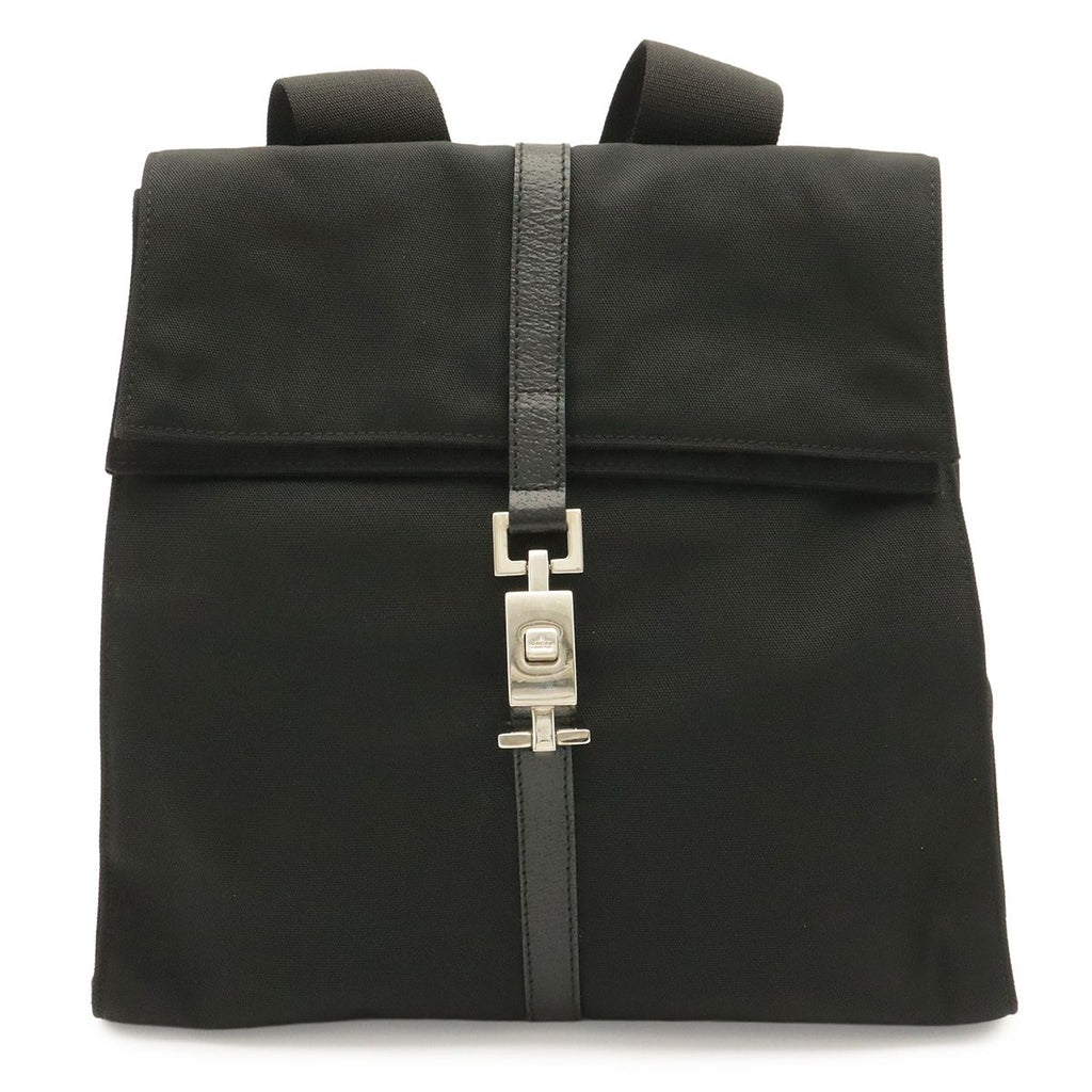 Gucci Jackie Backpack Nylon Leather Black Silver