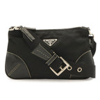 Prada Tessuto Light Shoulder Bag Nylon Leather Nero Black Silver