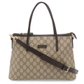 Gucci GG Supreme Plus Tote 2-Way Shoulder Bag Crossbody Leather Beige Dark Brown