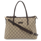 Gucci GG Supreme Plus Tote 2-Way Shoulder Bag Crossbody Leather Beige Dark Brown