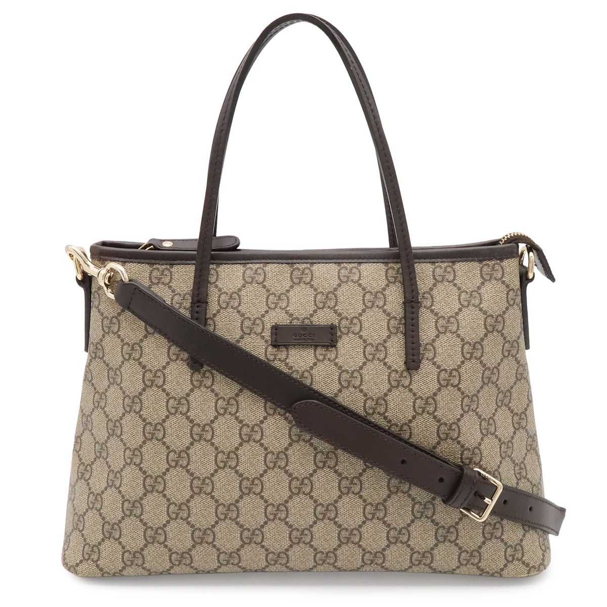 Gucci GG Supreme Plus Tote 2-Way Shoulder Bag Crossbody Leather Beige Dark Brown