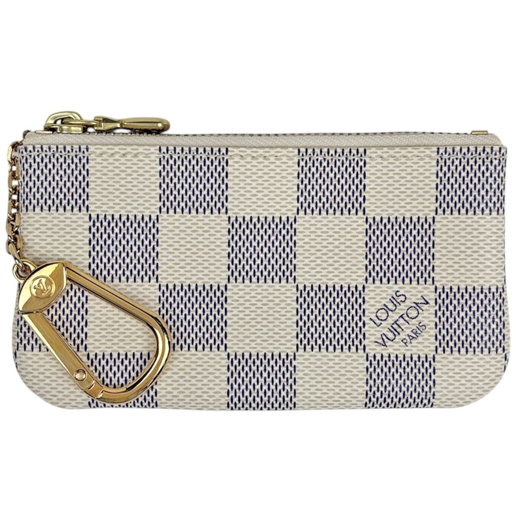 Louis Vuitton Pochette Cles Coin Case Key Ring Purse Damier Azur White