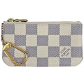 Louis Vuitton Pochette Cles Coin Case Key Ring Purse Damier Azur White