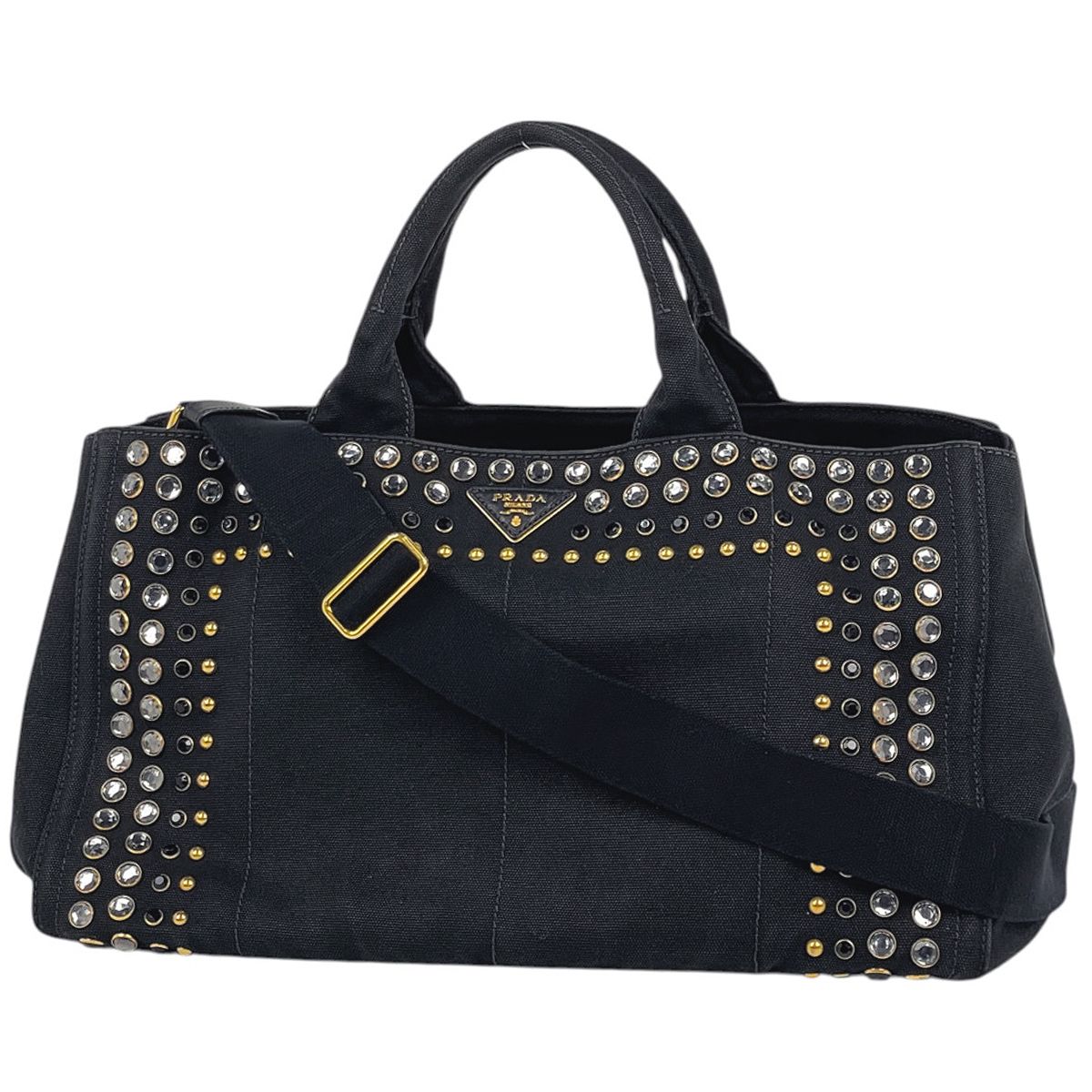 Prada Tote Canapa 2-Way Studded Canvas Nero