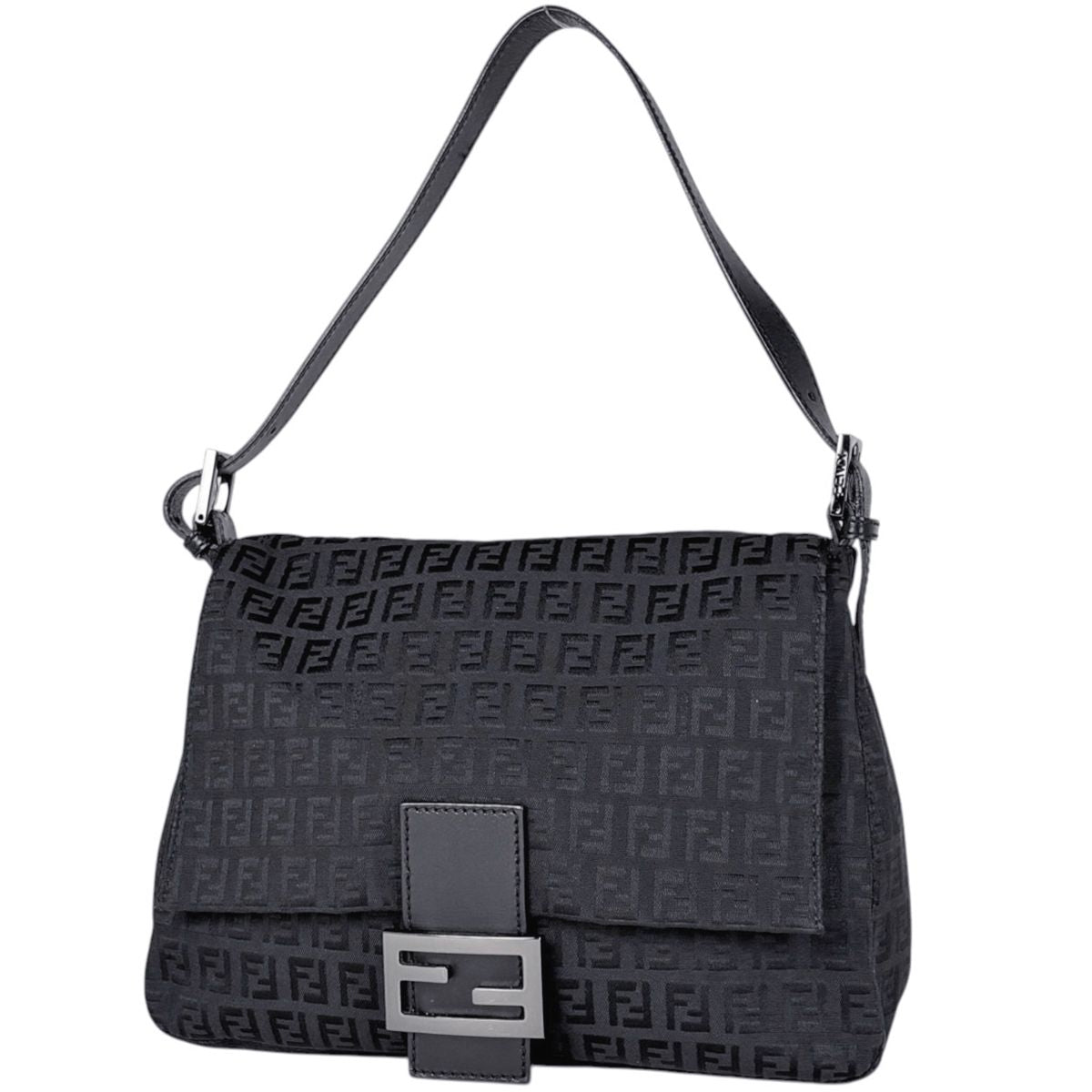 Fendi Shoulder Bag Zucchino Mamma Bucket Canvas Black 8
