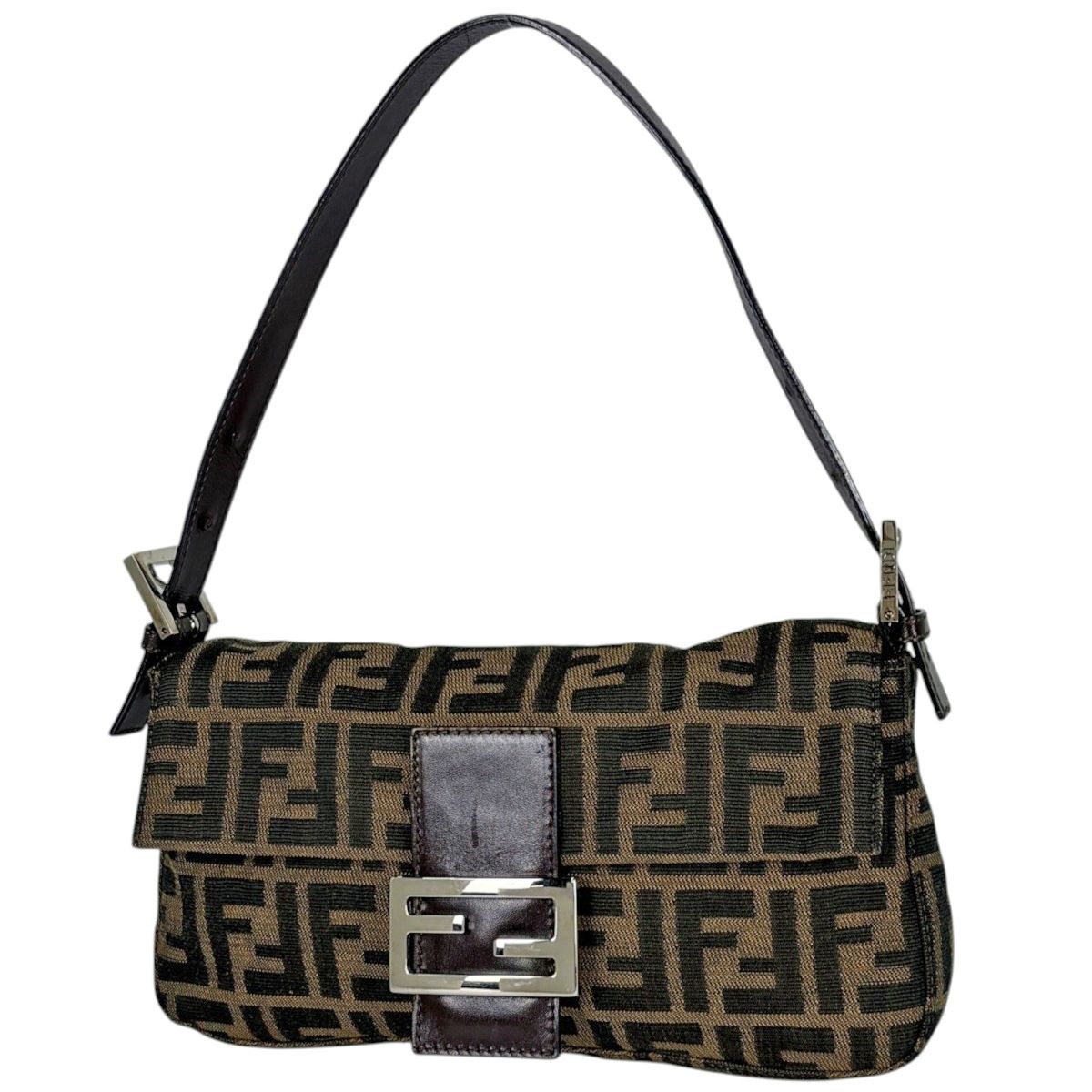 Fendi Shoulder Bag Zucchini Mamma Baguette Canvas Brown